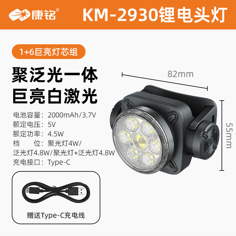 Nuevo faro de batería de litio ultraligero y delgado sin carga, doble interruptor, cuatro celdas de electricidad, pantalla de cuentas múltiples, mecha brillante