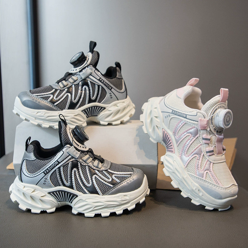 Новые детские кроссовки 2025 года, спортивная обувь для детей, мальчиков, дышащие и легкие, девчачьи сетчатые кроссовки для бега с вращающейся кнопкой, "папины" кроссовки