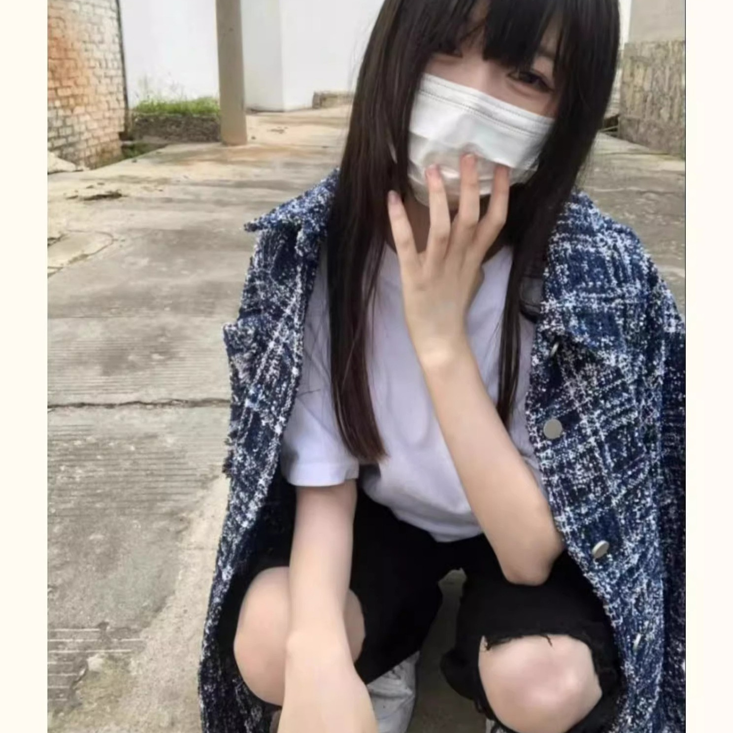 Mz National Tide High Street Bordado pequeño estilo fragante a cuadros diseño de ins Camisa de manga larga para hombres y mujeres