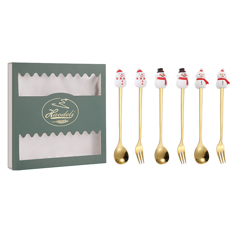クリスマススプーンセット クリスマス食器ギフト2点セット デザートスプーンとフォーク サンタクロースとトナカイのフィギュア付きスプーン|undefined