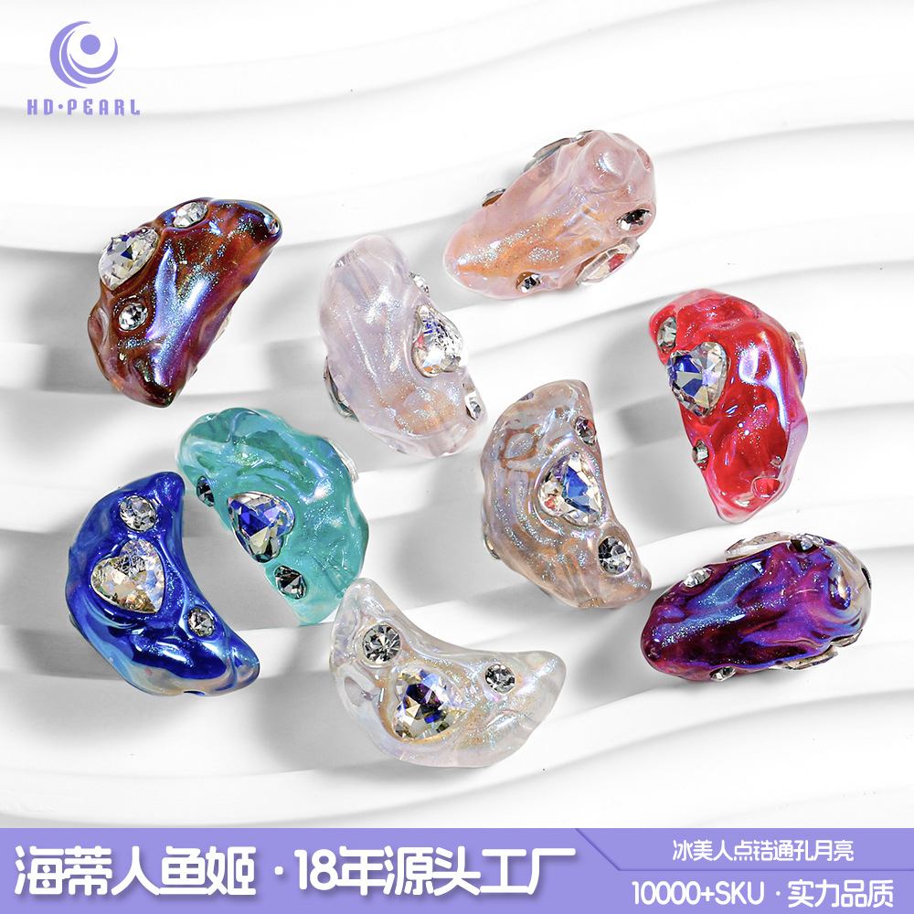 Haijia hielo belleza agujero recto diamante Luna ZIRCON cristal DIY teléfono móvil cadena joyería colgante Accesorios al por mayor