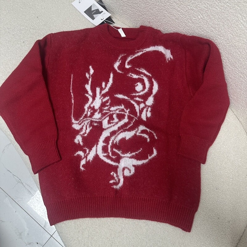 New Year's sweater for the Year of the Dragon, round neck, loose fit, autumn/winter, red knitted sweater for couples, available in stock for both men and women New Year's sweater for the Year of the Dragon, round neck, loose fit, autumn/winter, red knitted sweater for couples, available in stock for both men and women