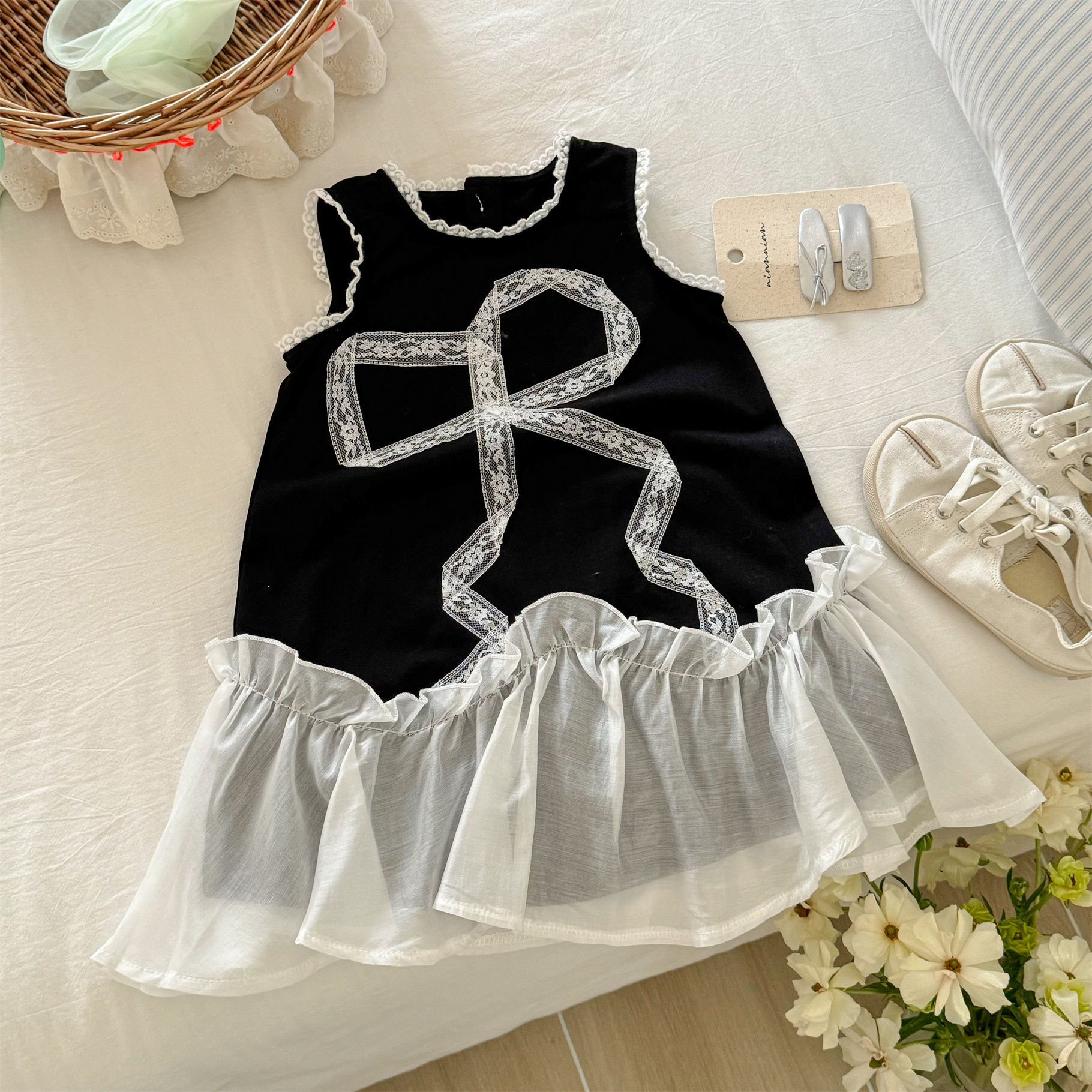 Vestido de lazo de siete niñas de limón salado 25 verano temperamento de bebé dulce falda de chaleco sin mangas con volantes