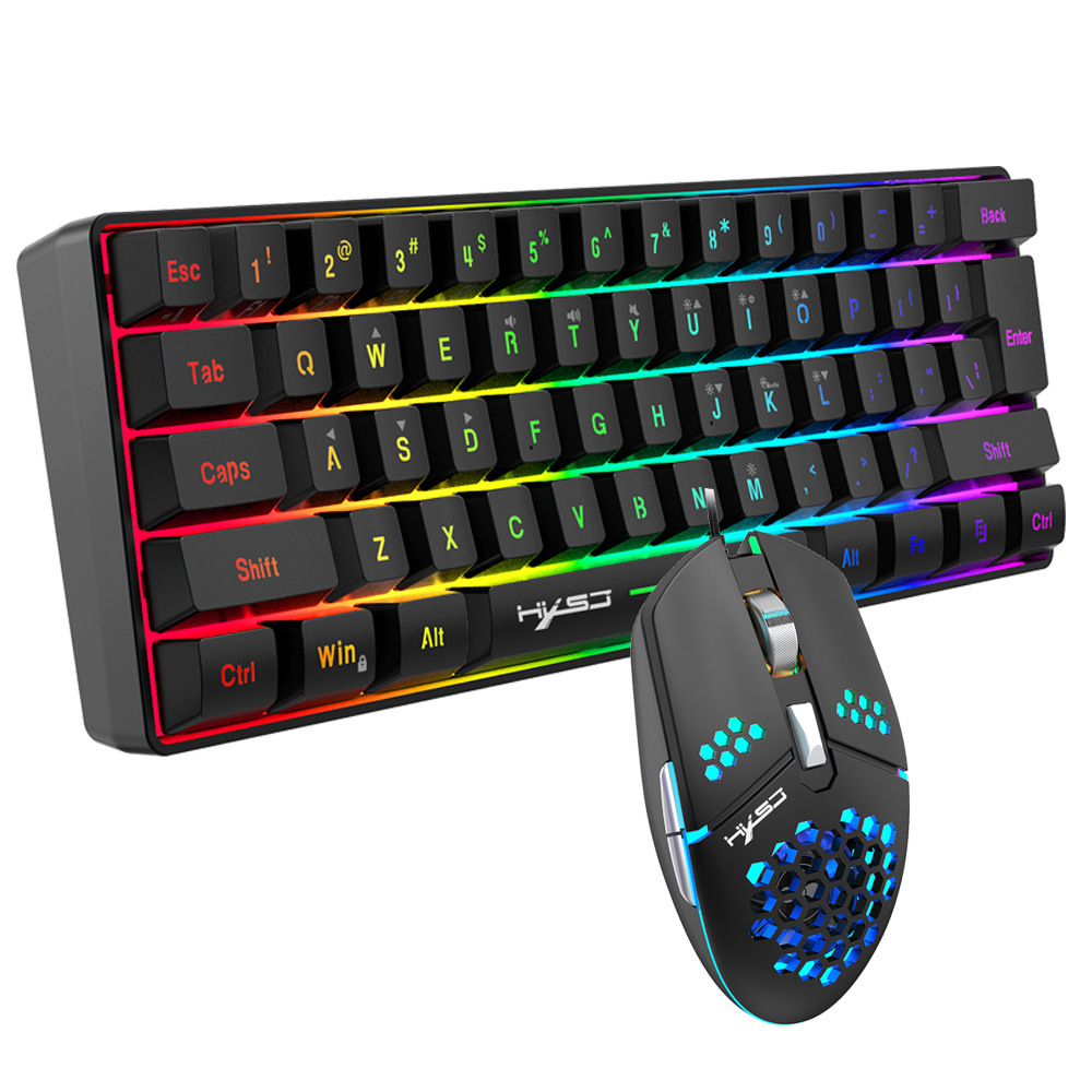 Neu 61 tasten verdrahtet beleuchtete tastatur set fan loch maus büro spiel keybaord_voghion.com