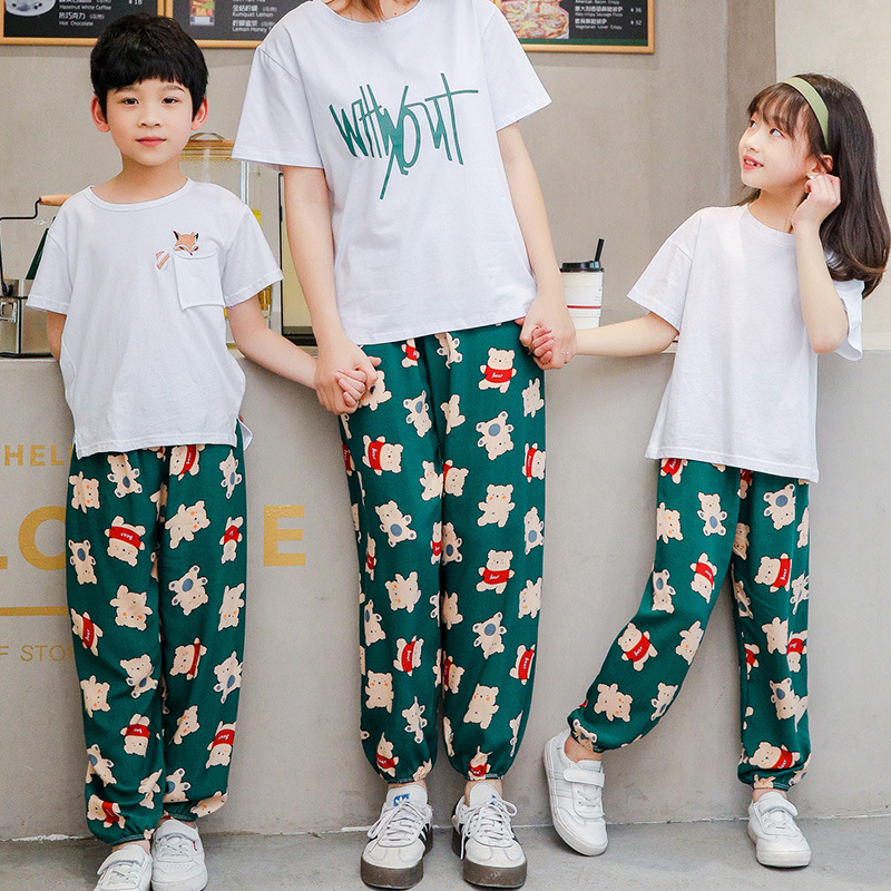 New summer children's anti mosquito pants, parent-child pants, children's clothes, cotton anti mosquito pants, girls' big boys' wide leg pants, lantern pants, cotton silk