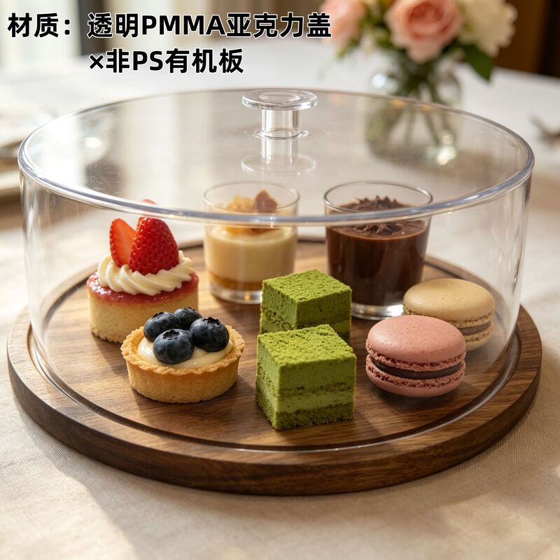 Cross-border wooden tray for home use, round tabletop tray with lid for displaying snacks, cake and dessert solid wood tray Cross-border wooden tray for home use, round tabletop tray with lid for displaying snacks, cake and dessert solid wood tray