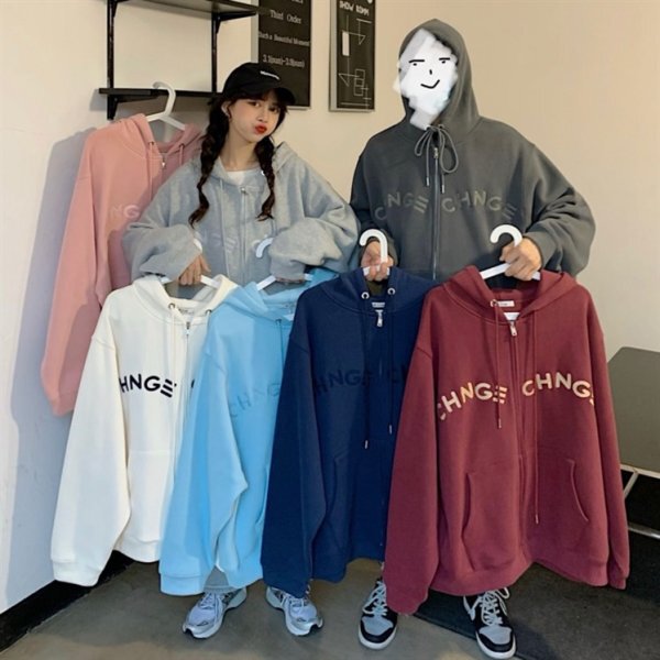 2021 Spring and Autumn New Korean Style Loose Sweater Cardigan Men's and Women's Zipper Bf Boyfriend Style Jacket Winter Velvet Couple