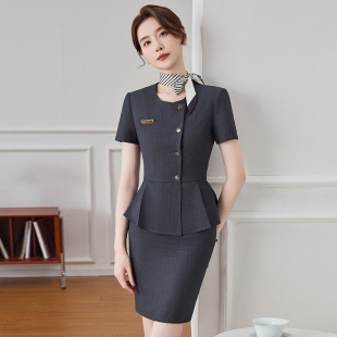Qiguniang short sleeve jewelry shop work clothes women's summer new beauty salon suit temperament hotel front desk formal wear