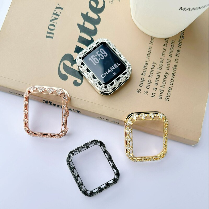 Suitable for Apple Applewatch Watch Classy Four-Leaf Clover Zircon Copper Metal iWatch Case Protective Case