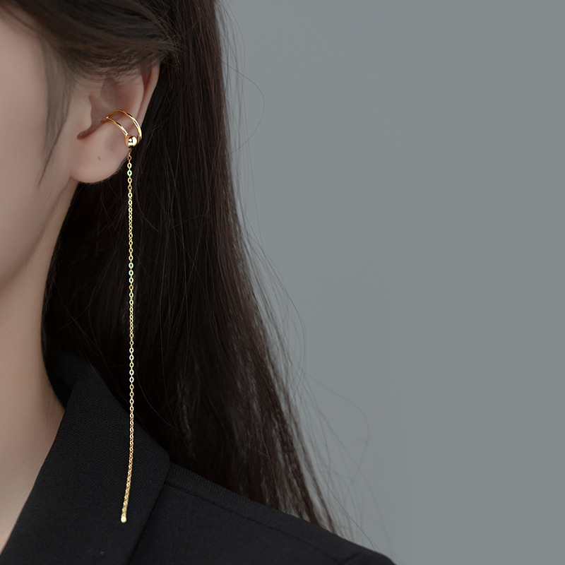 Eloch s925 plata japonesa y coreana de verano largo abrazaderas de orejas viento frío sin agujeros de orejas cadena pendientes G9639