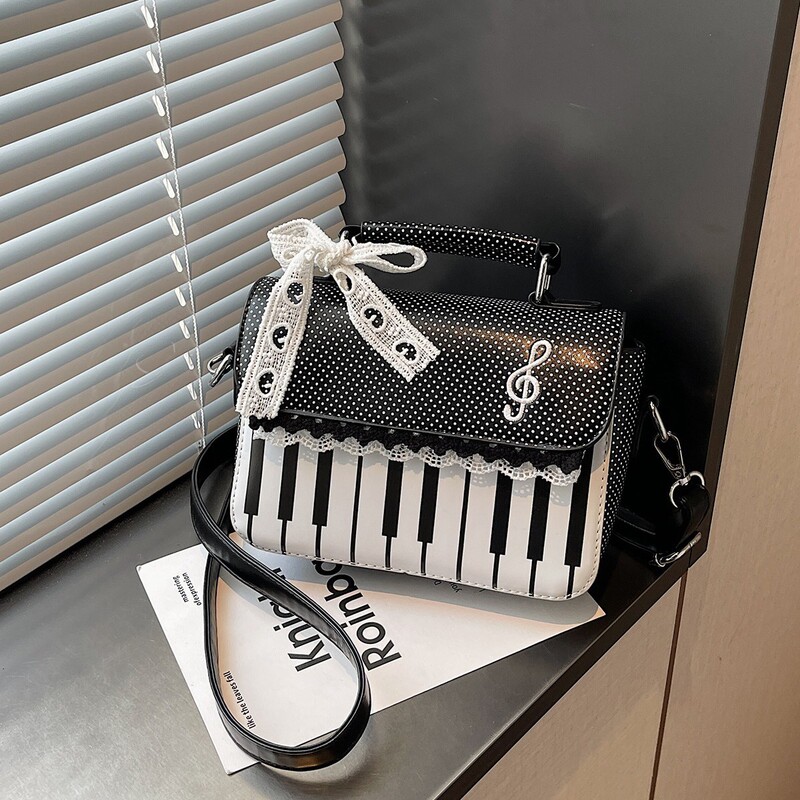 Cross-Border Women's Fashion Small Square Bag, Lace Piano Note Pu Shoulder Bag, Polka Dot Handbag for Women