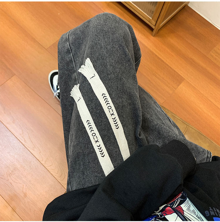 Men's Summer Elastic Waist Straight Leg Jeans Trendy Retro Japanese Style Casual Slimming Wide Leg Trousers_mkmklike.com