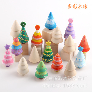 Log color children's creative diy graffiti White embryo Wood Christmas tree solid wood Christmas tree wood crafts wholesale