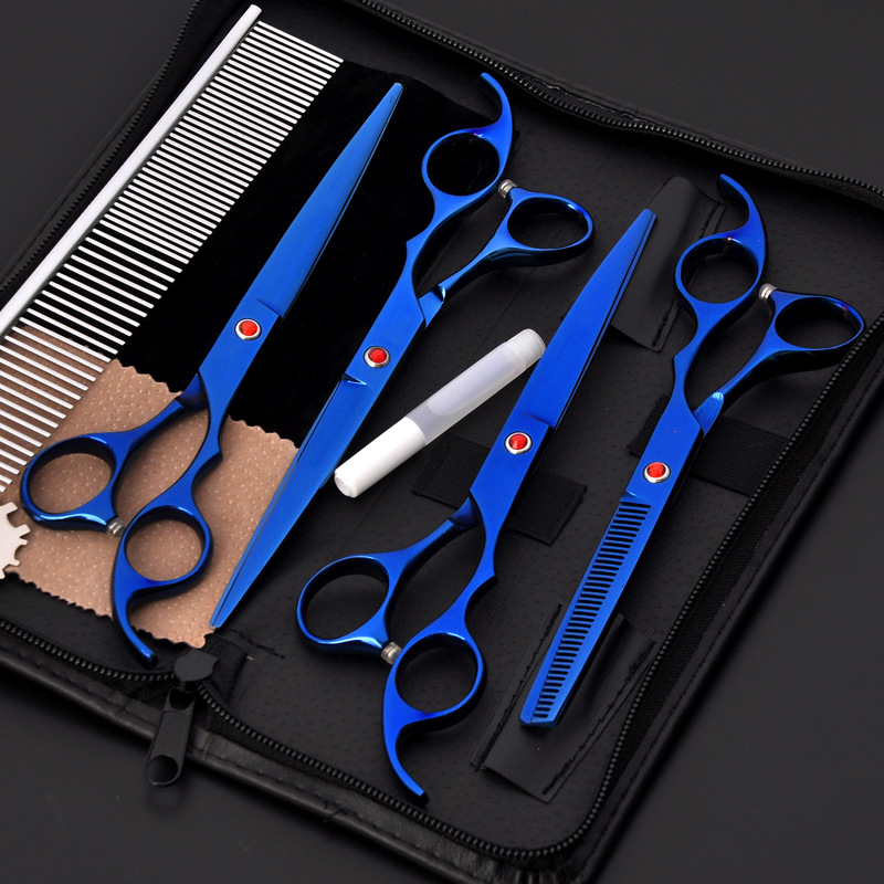 Directo de fábrica de acero inoxidable tijeras para mascotas tijeras profesionales para mascotas tijeras de dientes tijeras de pelo de perro cuchillo conjunto