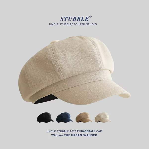 Spring and summer new cotton and linen newsboy hat Japanese retro art painter hat girls all-match face small octagonal hat