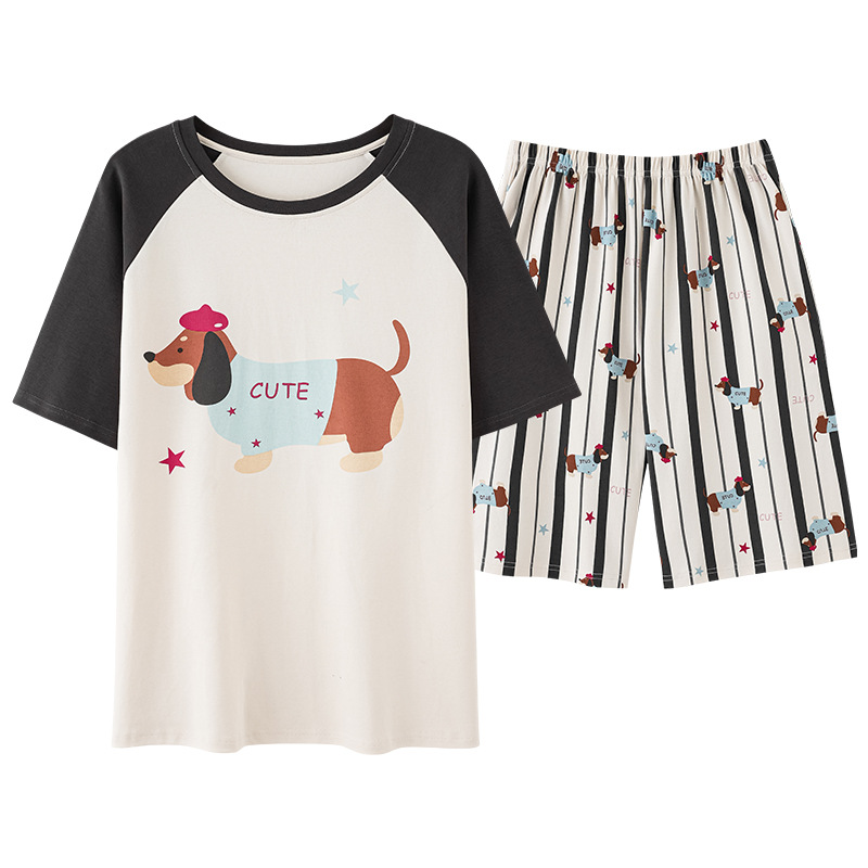 Dachshund Pure Cotton Short-Sleeved Shorts Pajamas Men's Korean Style Loose Casual Teenagers Comfortable Home Wear Two-Piece Set