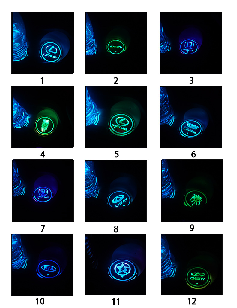 Car Luminous Water Cup Mat USB Charging Seven-Color Led Non-Slip Cup Mat Car Accessories Car Interior Atmosphere Light