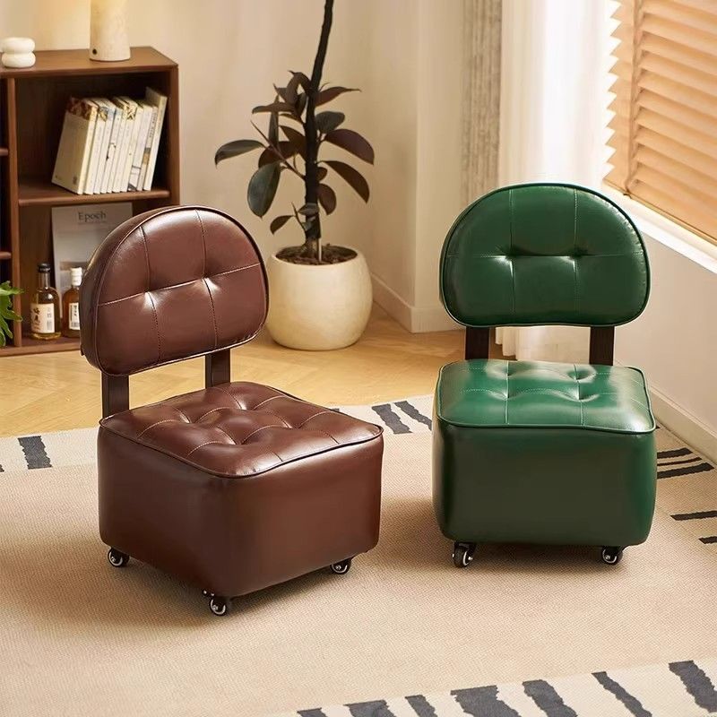 Swivel Small Stool for Home Use, Low Stool with Wheels, Small Bench for Changing Shoes at the Door, with Backrest, Coffee Table Stool, Rocking Stool