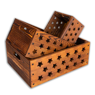 Retro Wooden Storage Box for Home Living Room Toy Sundry Organizing Wooden Box Rectangular Cut Out Decorative Wooden Basket