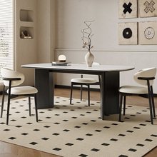 法式复古实木餐桌椅2024新款黑色岩板家具奶油美式中古风日式客厅
