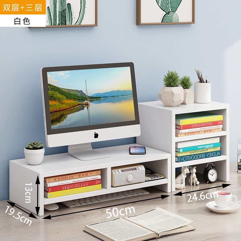 Estante elevador para monitor con cajones para almacenamiento en escritorio, organizador para dormitorio estudiantil, cajón elevador.