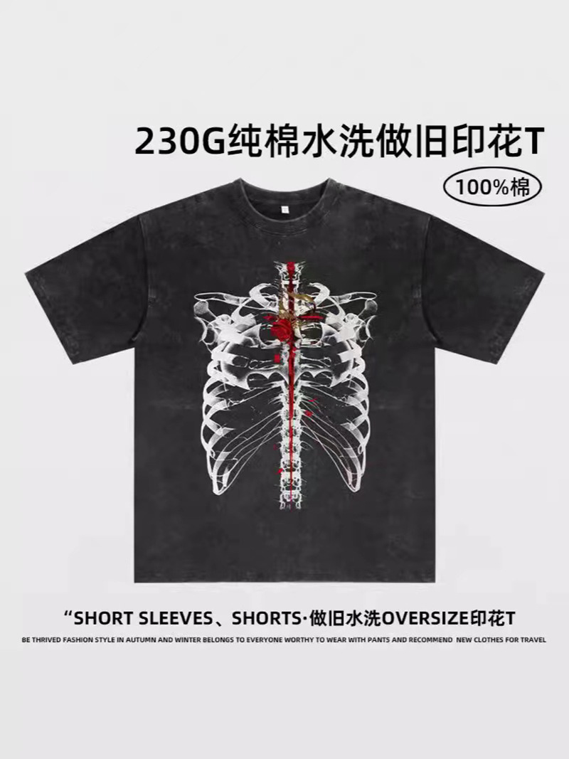 Comercio exterior impresión transfronteriza camiseta de manga corta hombre verano retro relajado pareja hip hop vientos casuales blusa