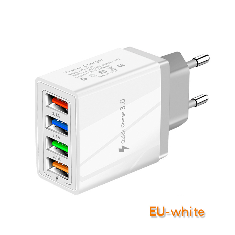 4usb cargador de teléfono móvil 3a color cabeza de carga LED luz estándar europeo estándar americano tableta transfronteriza exclusivo para venta al por mayor