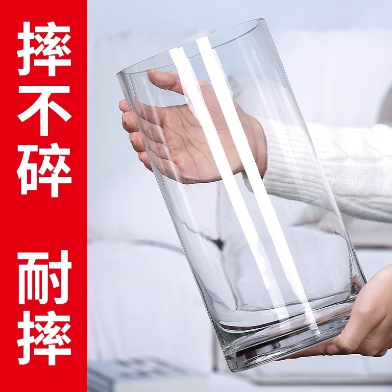 Acrylic Anti-Fall Vase Ornaments Living Room Flower Arrangement Transparent Water-Raised Rich Bamboo Straight Tube Accessible Luxury High-End Awakening Flower Bucket