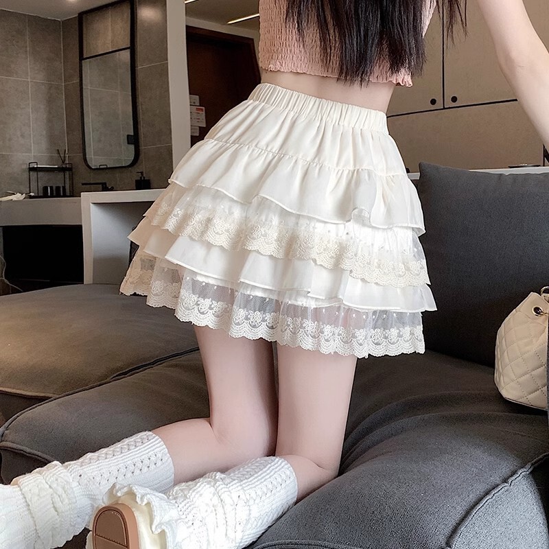 ケーキスカート女性のハイウエスト露出防止ケーキスカート 2025 春夏新作大きいサイズバレエスタイルレーススカート|undefined