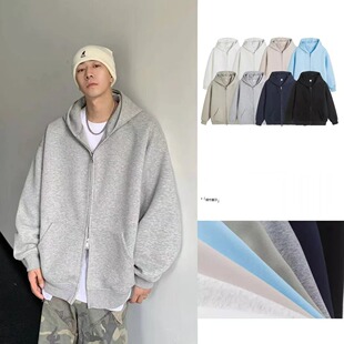 24 Autum New Style 420g Heavy Cardigan Sweatshirt for Men and Women Trendyy Loose Casual Pure Color Hooded Sweatshirt Ks001