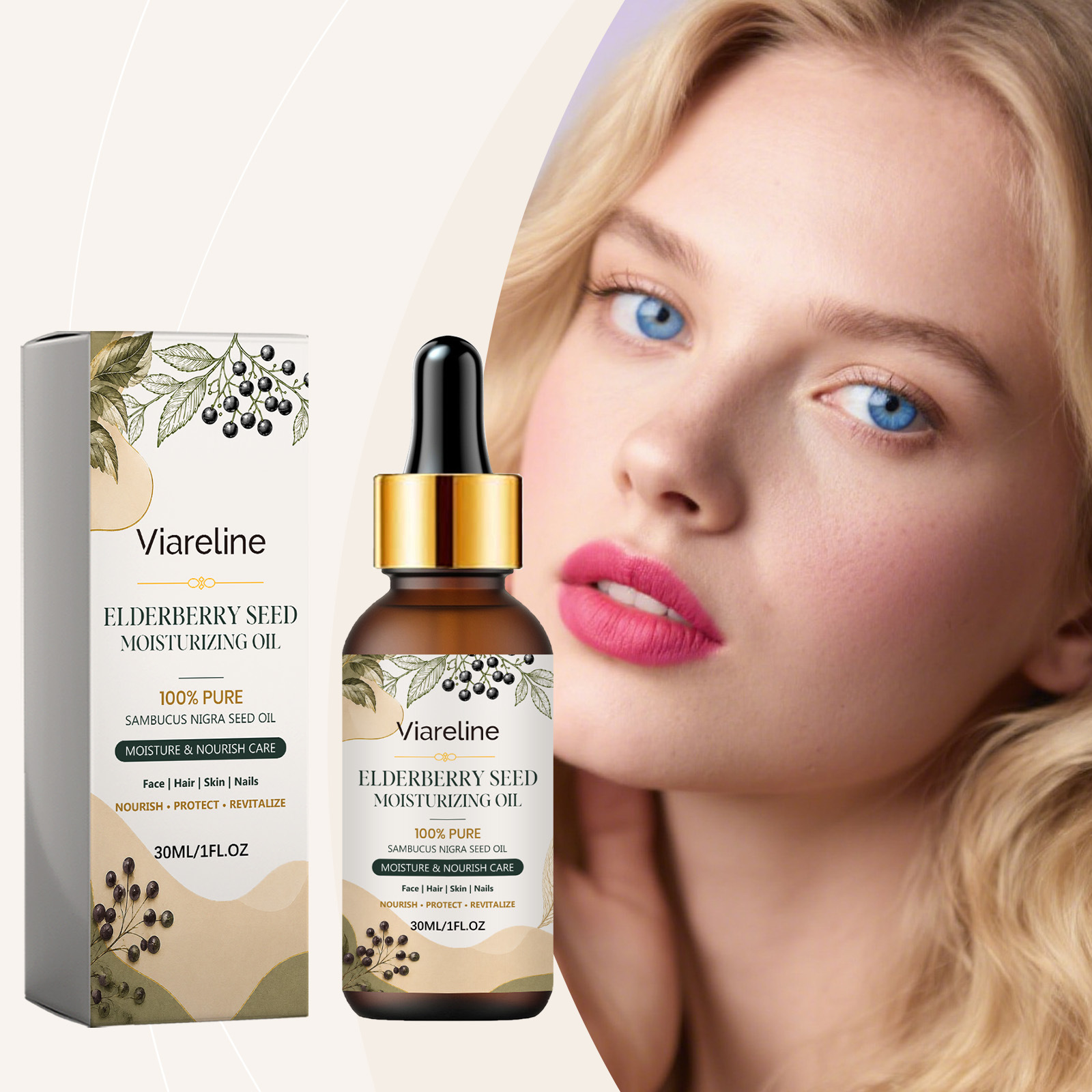 Viareline Wood Seed Moisturizing Oil Gentle and Nourishing for the Skin, Lightweight Texture, Easy to Apply, Daily Care Oil