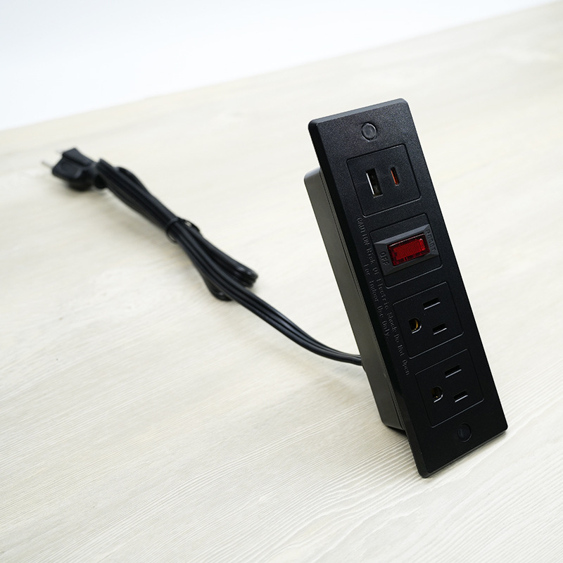 US Standard Switched Overload and Surge Protection USB-A Type-C Furniture Desk Power Strip with US Power Outlet