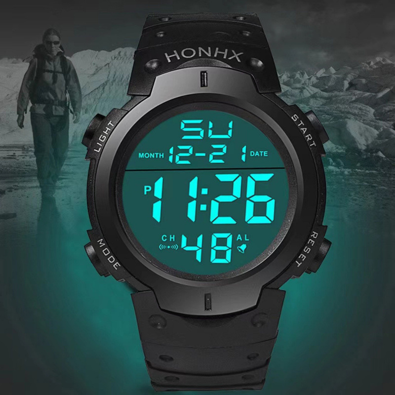 Popular foreign trade sports large-dial multifunctional electronic watch for adults, outdoor men's large-screen cold light LED electronic watch