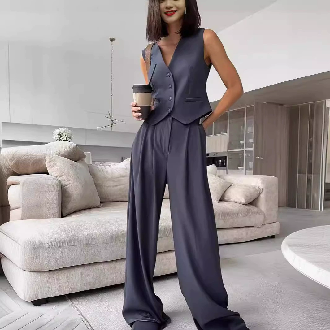 Трансграничная европейская и американская женская одежда 2024 весной новый V-образный вырез без рукавов жилет