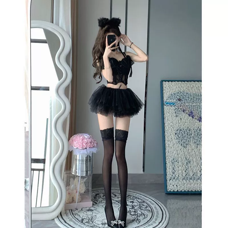 Новый сценический костюм DS, костюм для гого-танца/лидера, сексуальный джазовый танцевальный костюм для женщин, платье для выступлений с черным кружевом и пышной юбкой