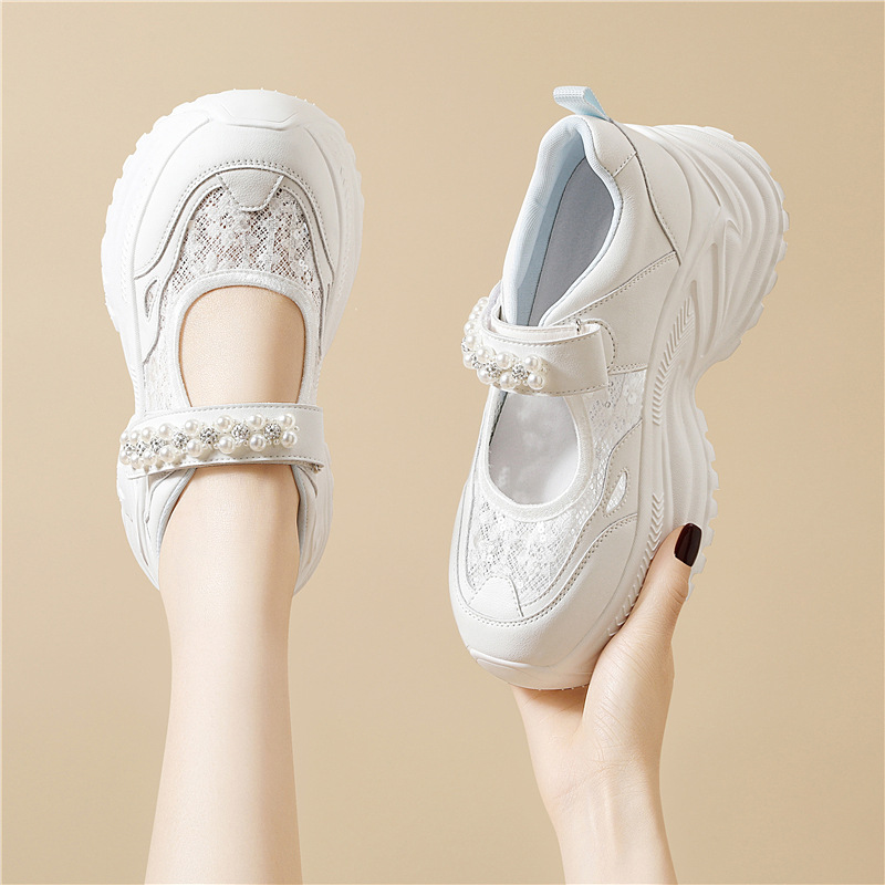 Giày sneaker nữ chunky đế dày da lưới thoáng khí đính đá khóa dán mùa hè 2025 — JST 7209 Trắng, JST 7209 Bạch Lan, JST 7192m màu, JST 7192 màu đen
