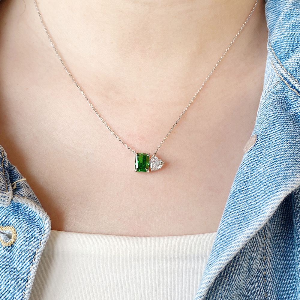 Fashion Square Heart Shape Sterling Silver Plating Inlay Zircon Pendant Necklace 1 Piece