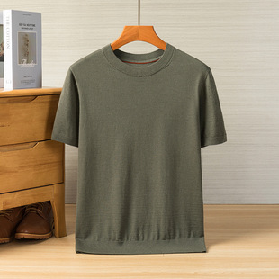 Men's Short-Sleeved Cashmere Sweater 100% Worsted Cashmere Knitted T-Shirt Round Neck Half-Sleeved Bottoming Sweater Men's Clothing