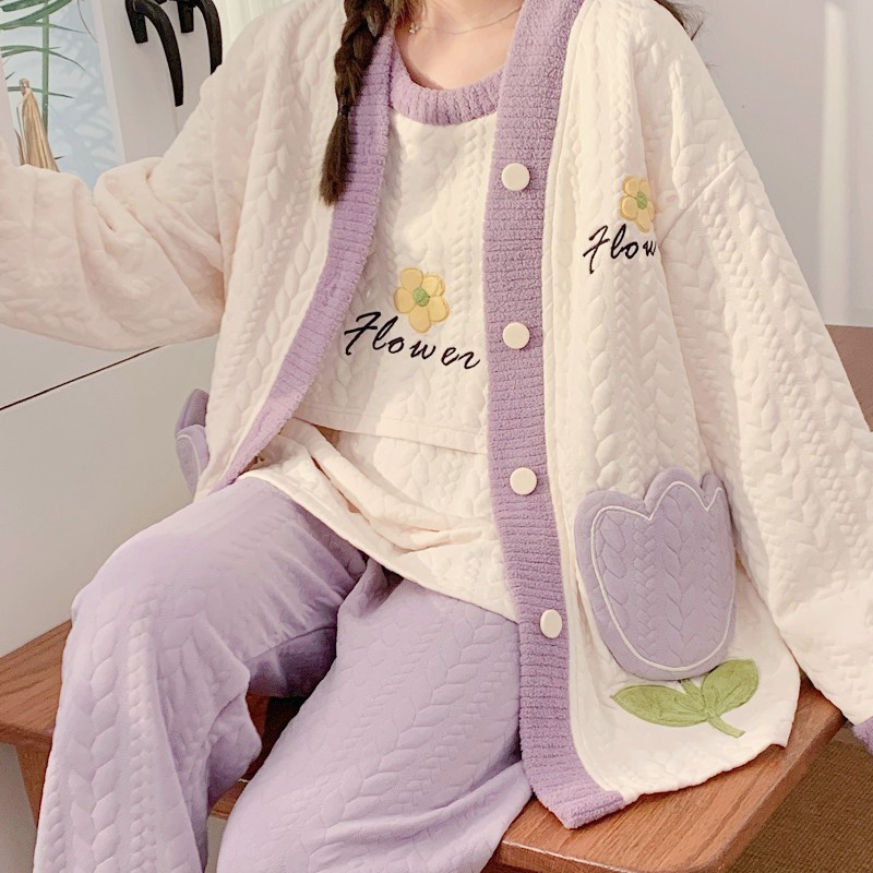 月子服春秋空気綿三点セット妊娠中産婦授乳入院服妊婦パジャマ産後授乳服|undefined
