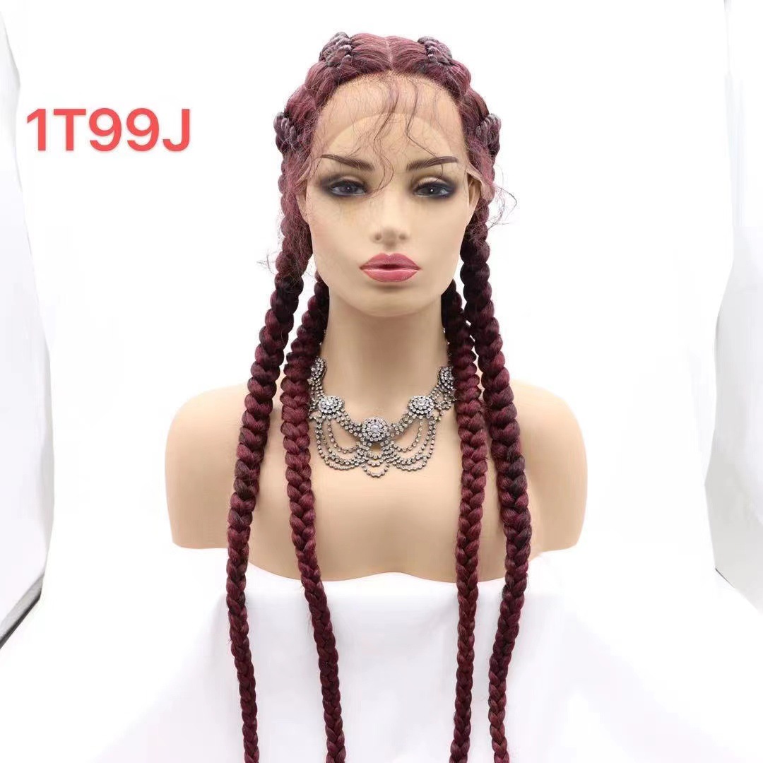 Comercio exterior frente a la peluca de encaje cuatro trenzas de hueso de pescado trenzas de seda japonesa trenzada peluca de encaje 4 plat