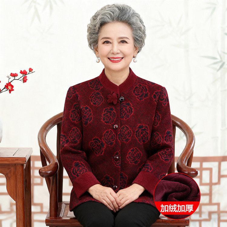 中老年人奶奶秋装红色毛呢外套70岁衣服老人新款老太太秋冬装喜庆