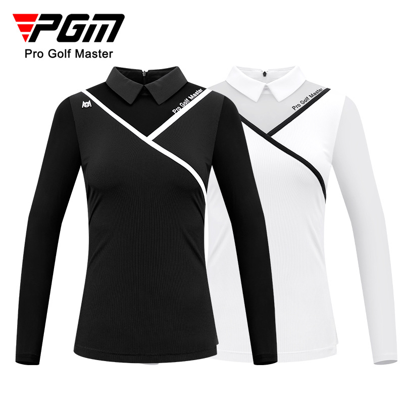 Áo thun golf nữ dài tay mùa hè dây lưng thun thoáng khí — YF476-Đen, YF476-màu trắng