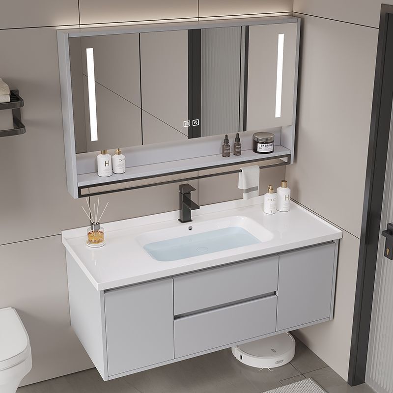Simple Wall-Mounted Smart Bathroom Cabinet with Integrated Ceramic Basin and Countertop Washbasin Set Simple Wall-Mounted Smart Bathroom Cabinet with Integrated Ceramic Basin and Countertop Washbasin Set