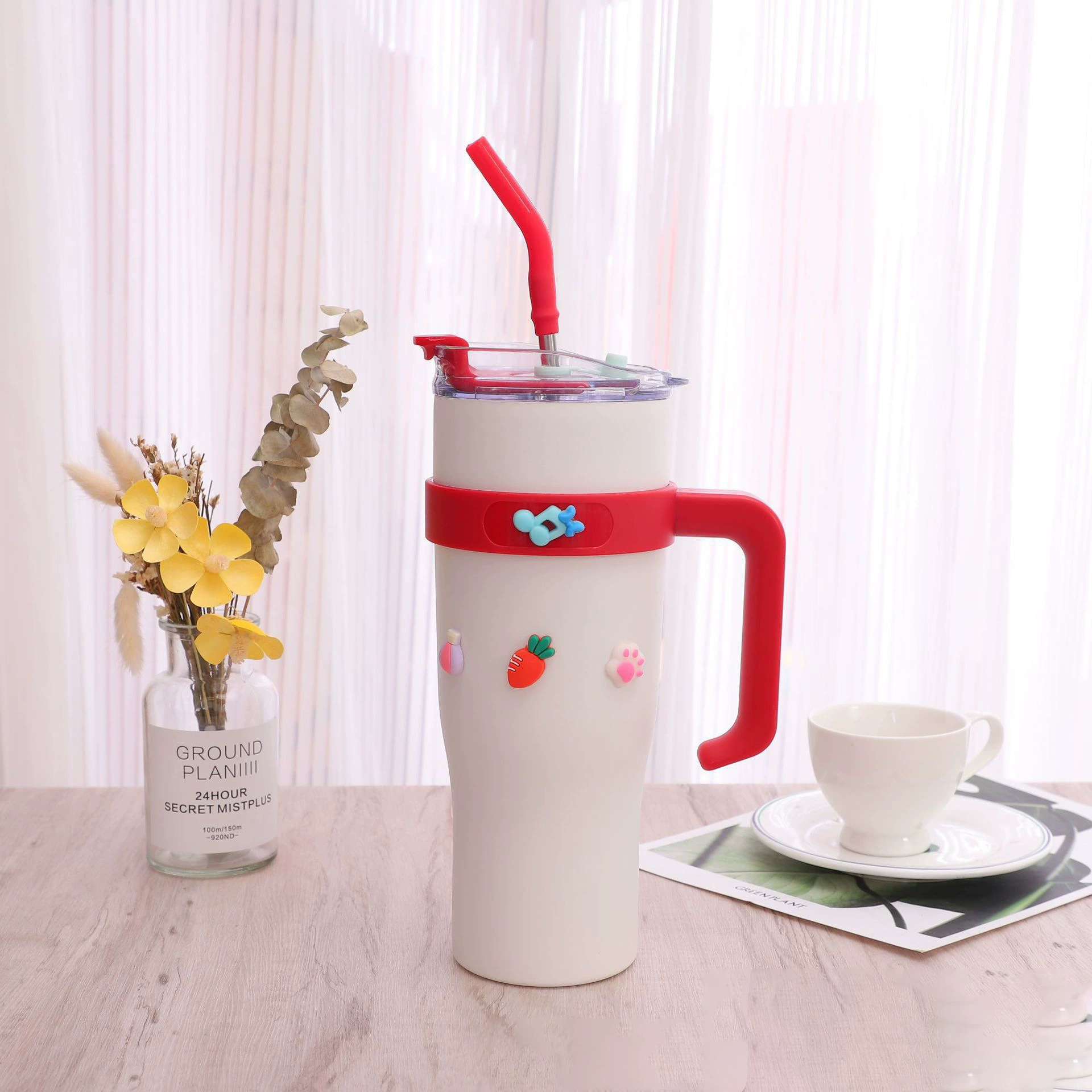 (Cross-border trading), capacious glass, thermos, handheld handle, straw, gradient, 40 oz