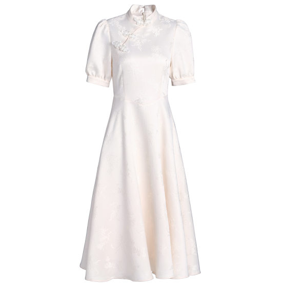 Zhili Gentle Lady Guofeng Big Swing Dress with Vertical Collar and Buckle Embroidered High Waist Modified Cheongsam Dress for Summer 2024