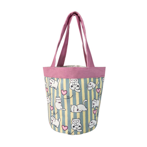 Original Design Instagram Cute Cartoon Illustration Hand-Tied Wooden Ring Water Bucket Mama Bag Colorful Contrast Student Bento Lunch Box Bag