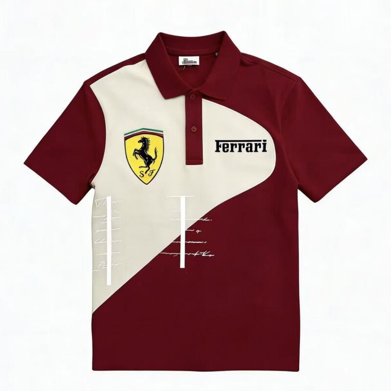 F1 racing suit Ferrari team embroidered polo shirt American retro unisex T-shirt custom-made F1 racing suit Ferrari team embroidered polo shirt American retro unisex T-shirt custom-made
