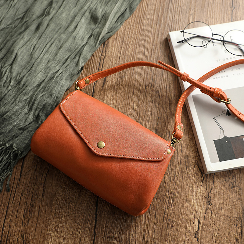 2021 Autumn Top Layer Cowhide Handmade Bag with Dye and Waxed Leather Women's Genuine Leather Organ Bag Crossbody Bag 21026