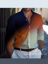 新款春装男式衬衫闪电撞色视觉印花翻领休闲长袖衬衣街头潮流男装