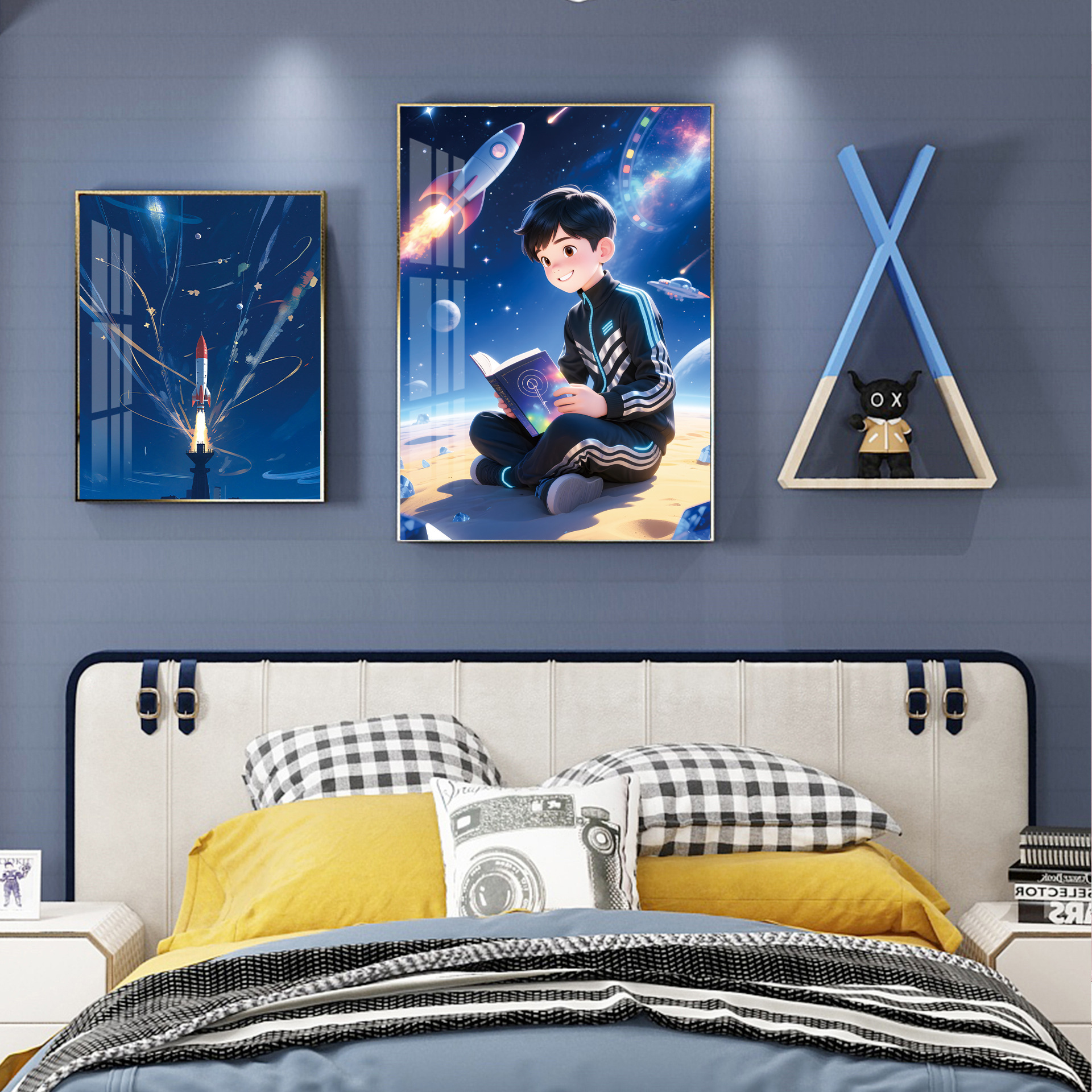 Modern Minimalist Kidsren's Room Decoration Painting Bedroom Bedside Hanging Painting Cartoon Animal Boy Girl Room Background Mural